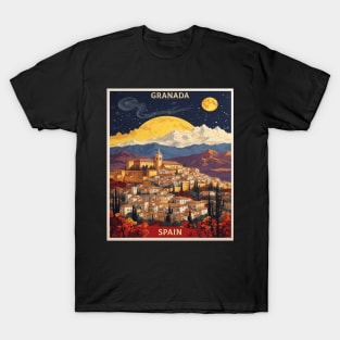 Granada Spain Starry Night Travel Tourism Retro Vintage Art T-Shirt